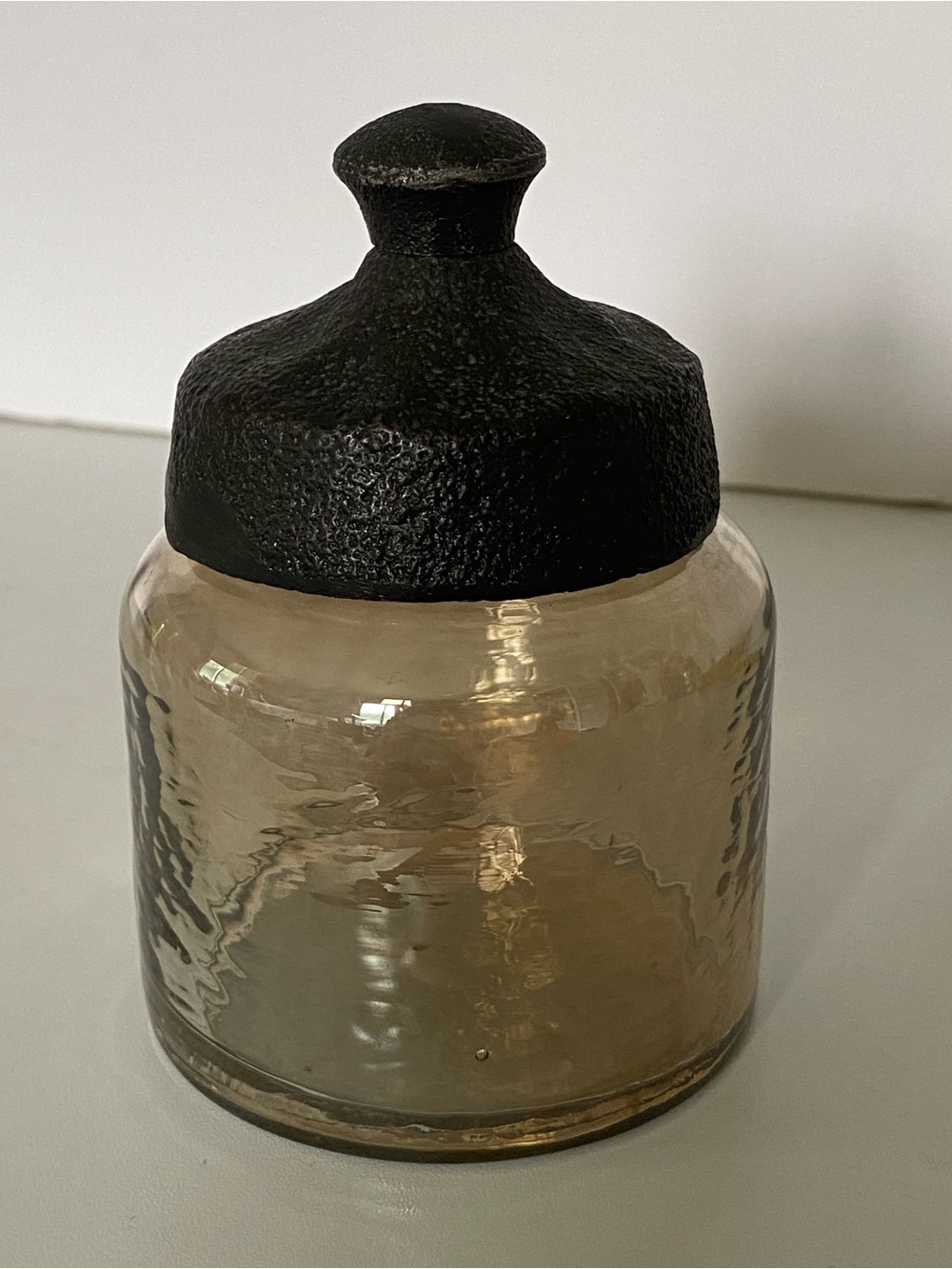 Zodax Canister Gold Luster Glass Vintage Small Hammered Metal Lid 4.25” EUC